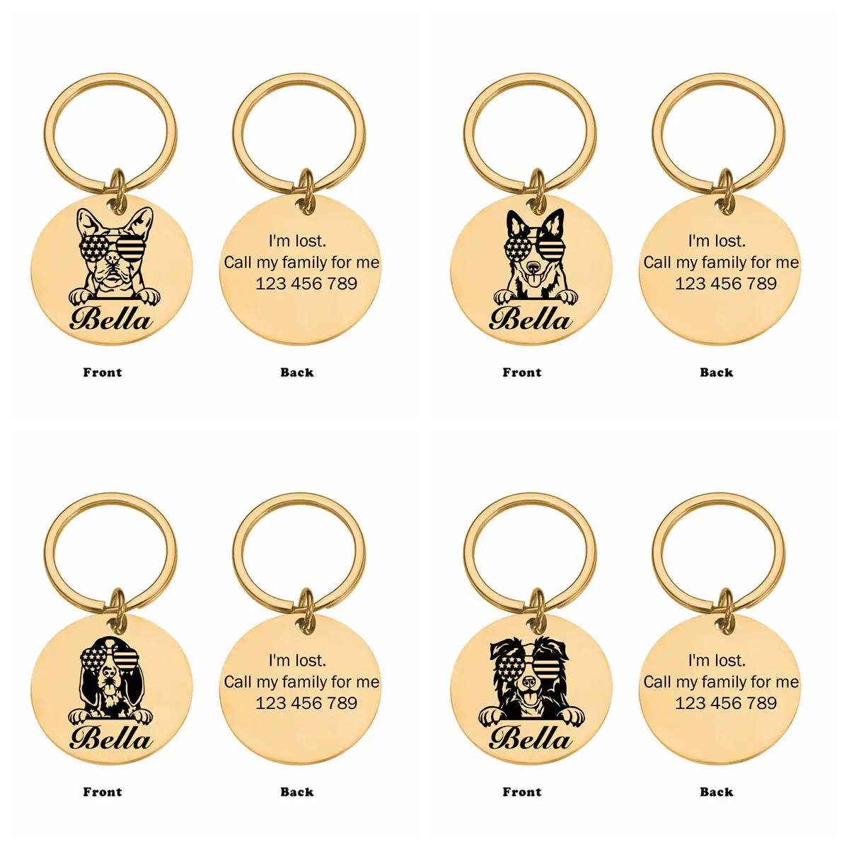 

1pc 18 styles Romantic art Sunglasses Dog Custom Name and number Personalized Dog Tags Anti-lost Collars Tag for dogs pets