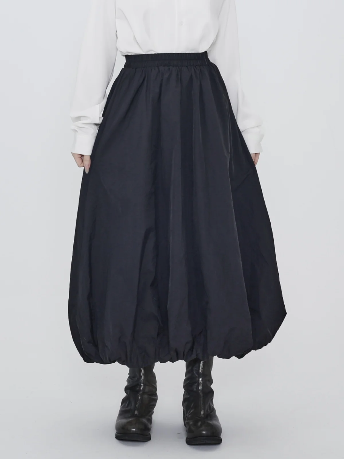 Dark Series Elastic Waist Simple Lightweight Design Slimming Fluffy Skirt Flower Bud Skirt Half-length Skirt Vintage Style