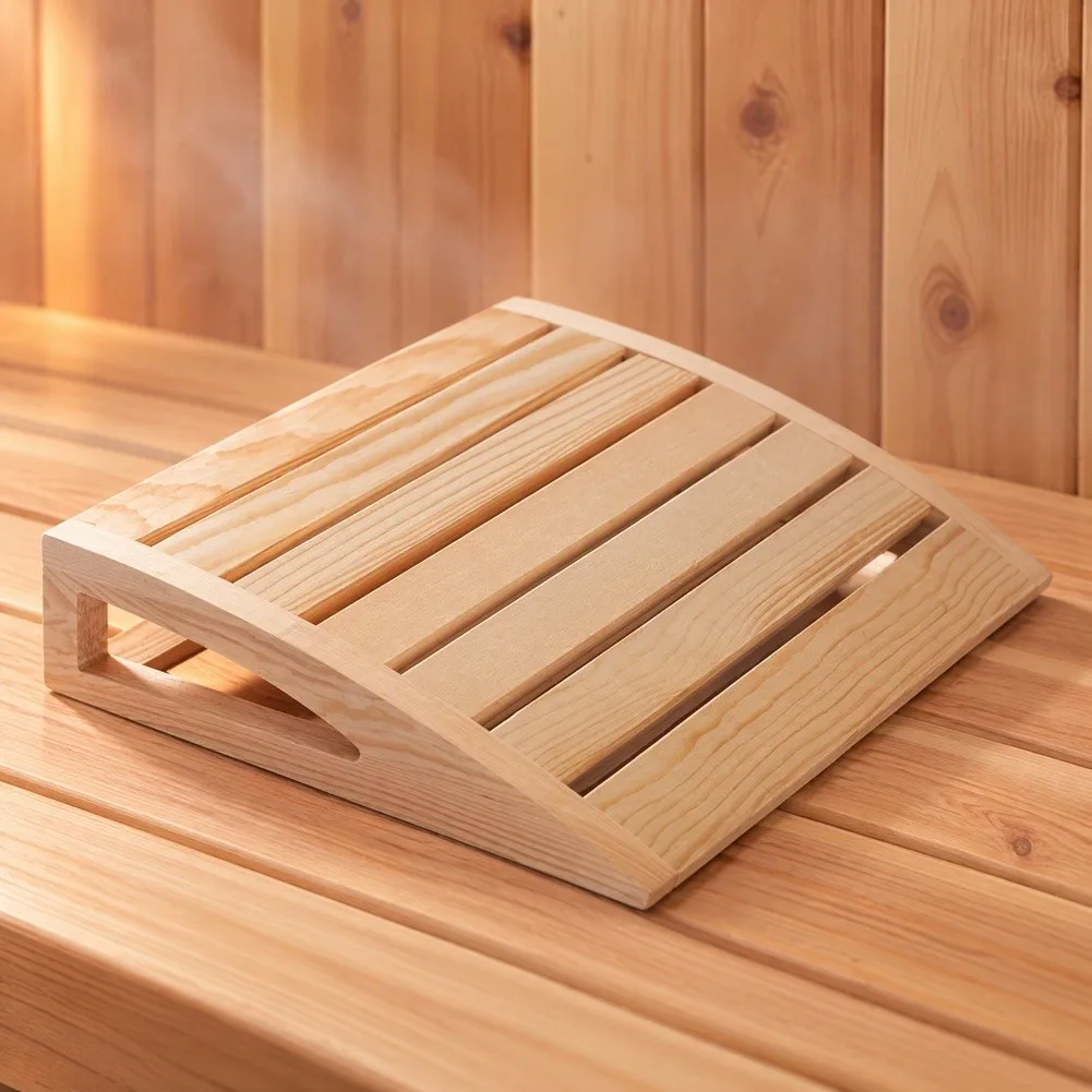 Wooden Solid Hardwood Sauna Headrest Minimalist Curved Pillow With Slatted Design For Home Spa Bathroom Furniture Set Relaxation
