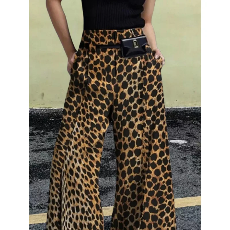 

American New Autumn New High Sense Fashion High Waist Slimming Leopard Print Casual Wide Leg Pants Loose Straight Trousers