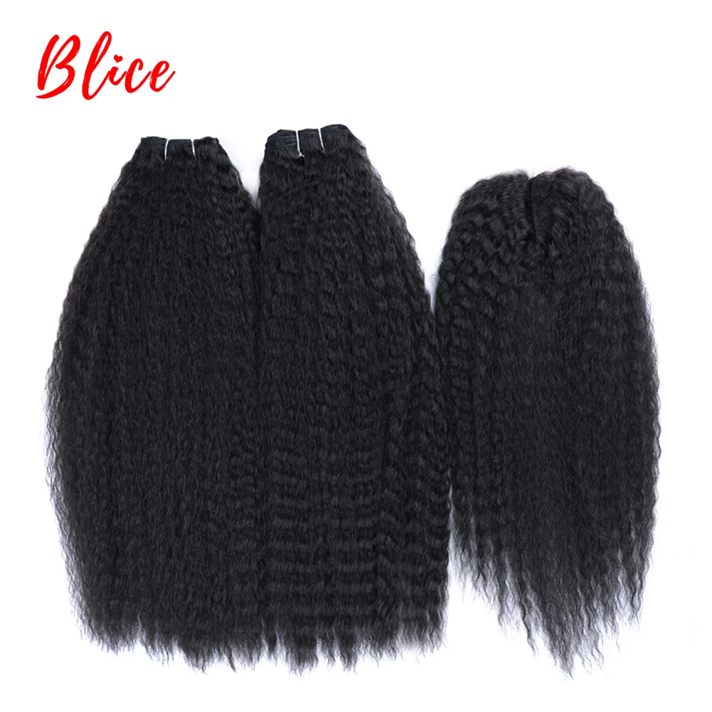 Blice Synthetic Long Hair Extension Kinky Straight Weft Weaving Loose Dancing Curly Weave 3PCS/Lot Bundles With Free Closure