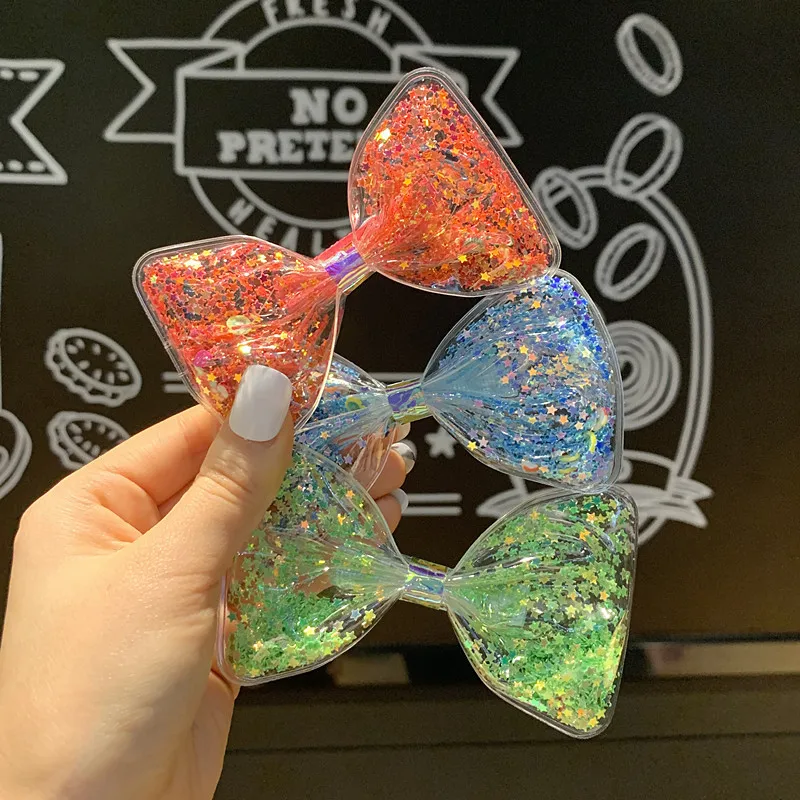 Transparent Girls Sharker Hair Bows Shinny Stars Holiday Party Hairgrips for Children Barrettes Hair Accessories
