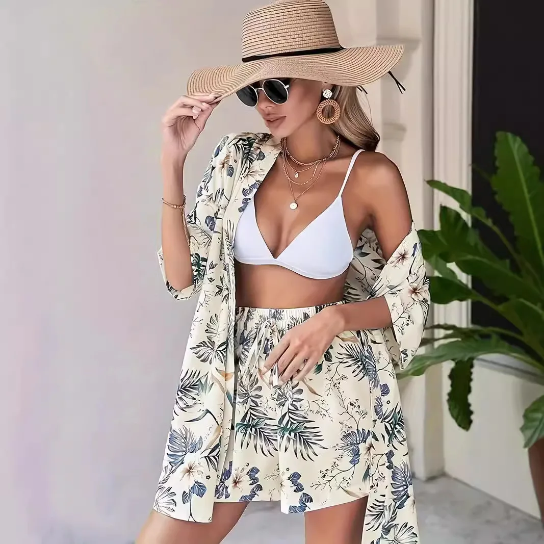 طقم مكون من قطعتين كاجوال مطبوع رقميًا جديدًا لربيع وصيف المرأة