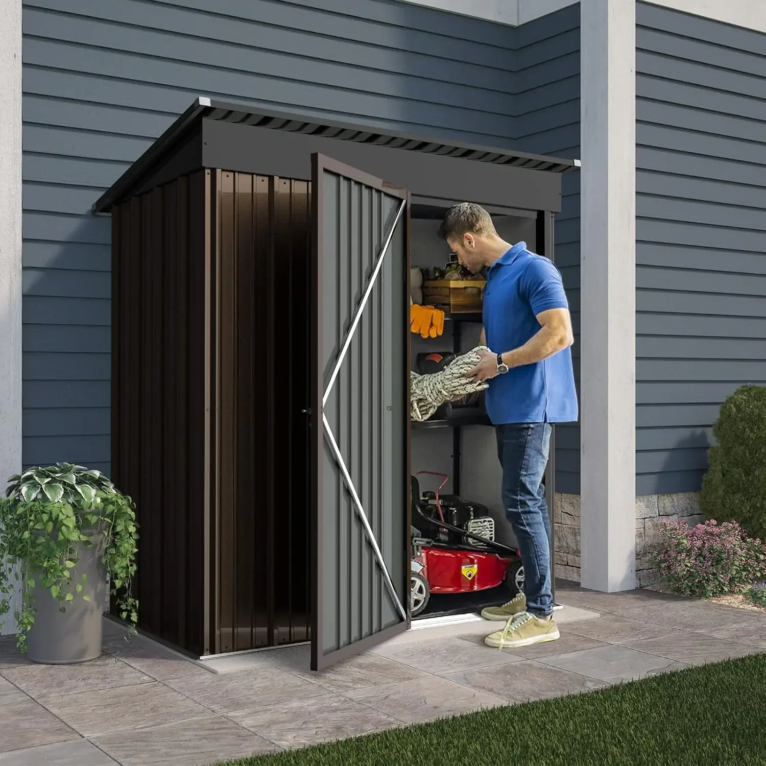 

5x3 FT Outdoor Storage Shed with Floor,Tool Garden Metal Sheds with Lockable Door,Outside Waterproof Galvanized Steel Storage