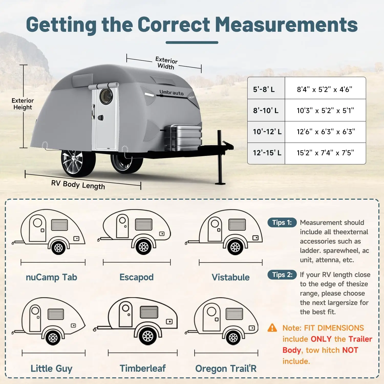 Umbrauto Teardrop Travel Trailer Cover , 7 Layers Top Heavy Duty Waterproof Camper Cover with Windproof Strap