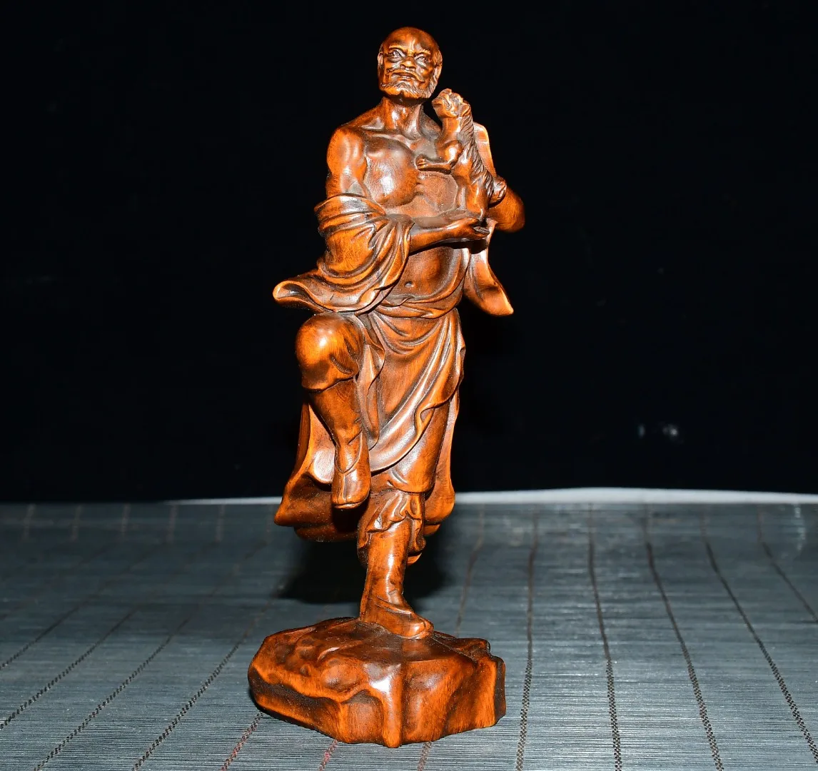 Old Boxwood Tiger Subduing Arhat Jigong reincarnation Amitabha Buddha Old monk Gather wealth Office Ornaments Town House