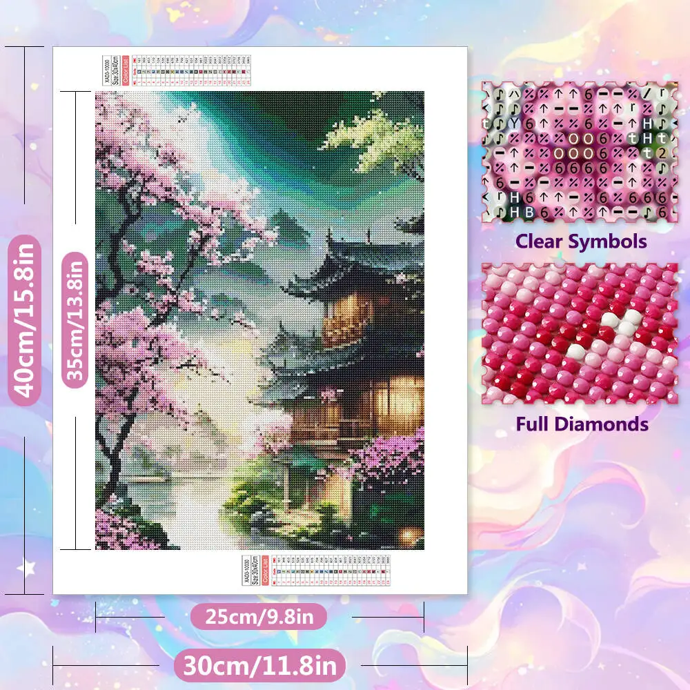 EverShine DIY Diamond Painting House Pavilion Scenery Full Drill Embroidery Tree Mountain Waterfall Mosaic Japanese Home Decor