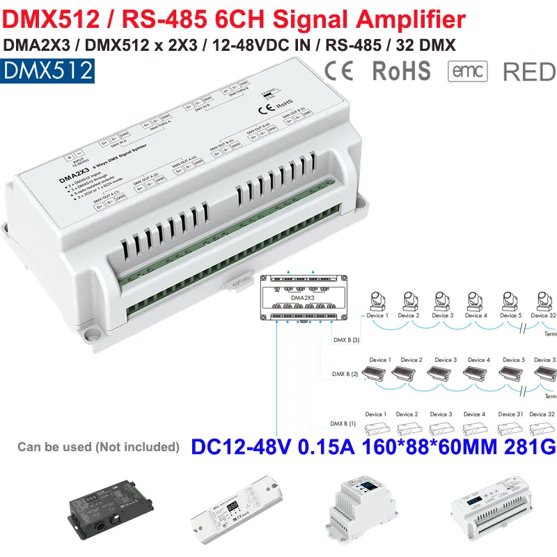 Skydance AC100V- 240V S1-D 2 Channel Triac DMX LED Dimmer 2CH Phase-cut DMA RDM Amplifier DMX512 Controller Digital 0-10V Dimmer