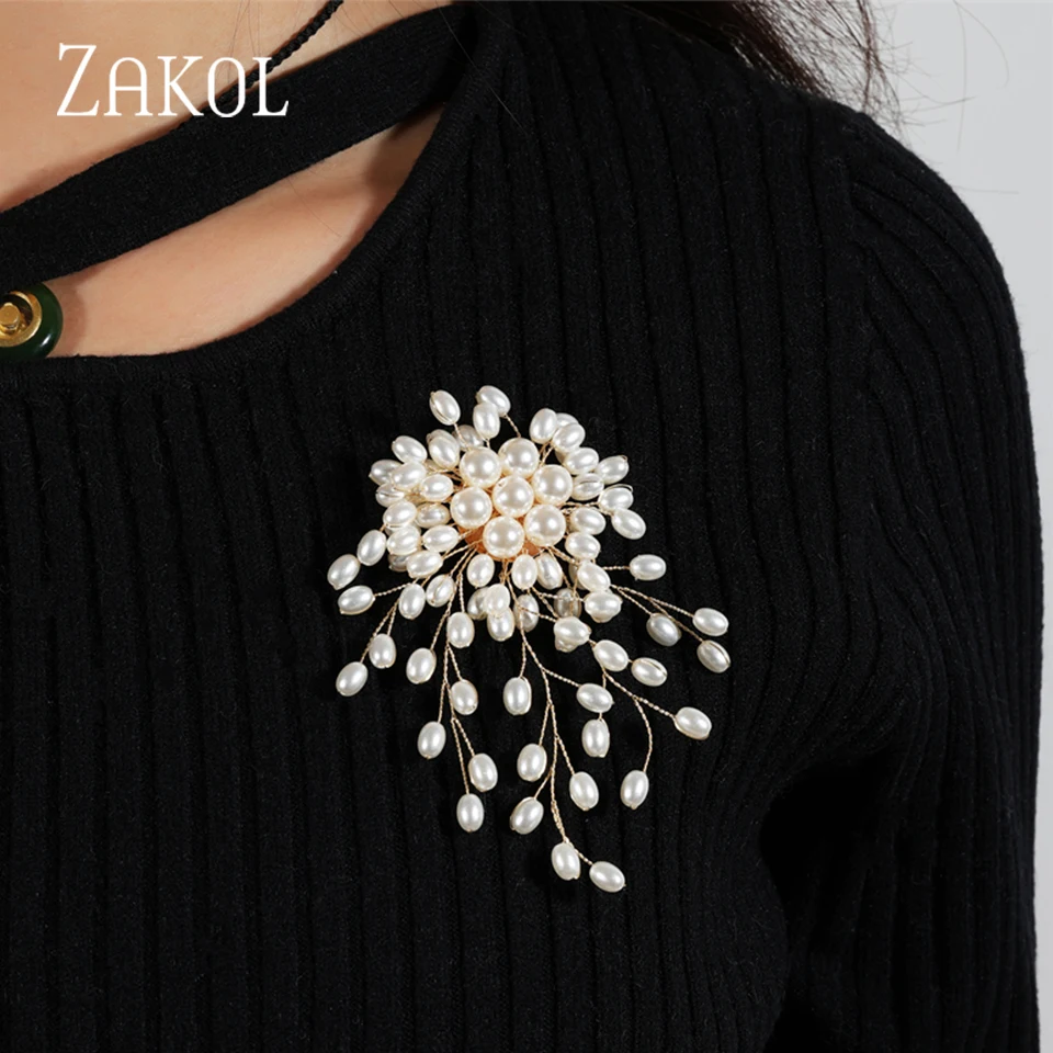 ZAKOL Luxury Handmade Imitation Pearl Brooch Elegant Wedding Jewelry Party Suit Accessories