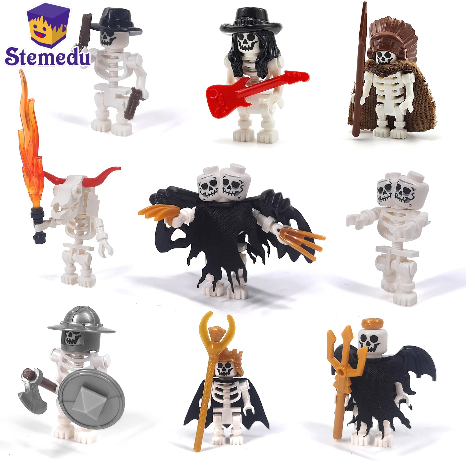 

5PCS NEW MOC Halloween Skeleton Army Mini Doll Ghost Building Block DIY Assembly Character Doll Horse Ornaments Figure for Kids
