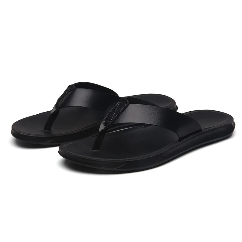 38-47 New Italian Leather Flip-flops for Men Casual Cool Beach Summer Shoes Hotel Slippers Man Light Flats Luxe Men's Shoes view 4