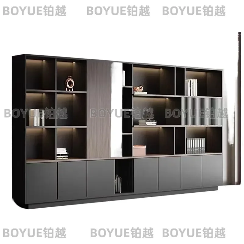 Modern Light Luxury Wooden Filing Cabinet with Lock Office Storage Bookcase for Documents Background Shelf Simple Design