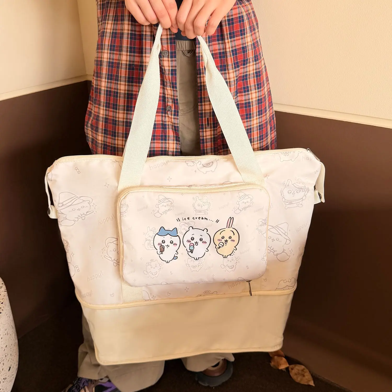 New Girl Portable Kawaii Cartoon Foldable Travel Storage Bag Large Capacity Duffel Bag Cartoon Chiikawa Bags for Woman