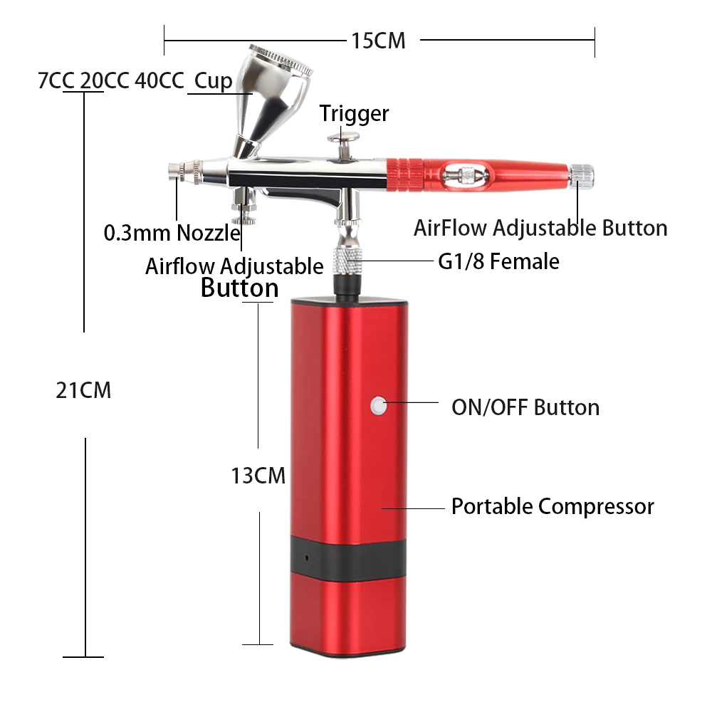 RIBO Portable Airbrush Auto Mini Air Brush Top Gun With Compressor Kit Quiet Art Cake Nail Model Painting Tattoo Manicure Tool