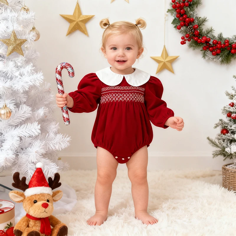 0-24M Weihnachten Kleinkind Baby Mädchen Strampler Herbst Neugeborenen Lange Ärmeln Stickerei Neue Jahr Infant Baby Overall kinder Kleidung