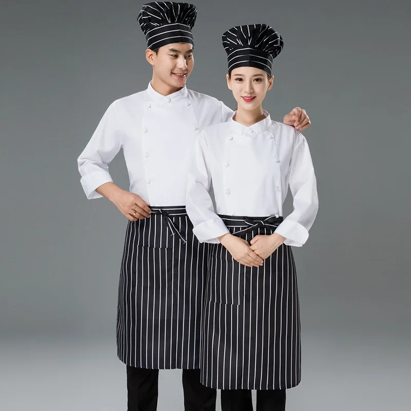 

C058 Long Sleeve Cook Uniforms Food Service Chef Tops Restaurant Hotel BBQ Kitchen Chef Uniforms Catering Overalls Outfit Coats