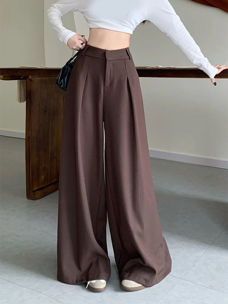 Zoki Korean Oversize Suit Wide Leg Pants Women Casual Loose Elegant Trousers Office Lady High Waist Vintage Solid All Match Pant