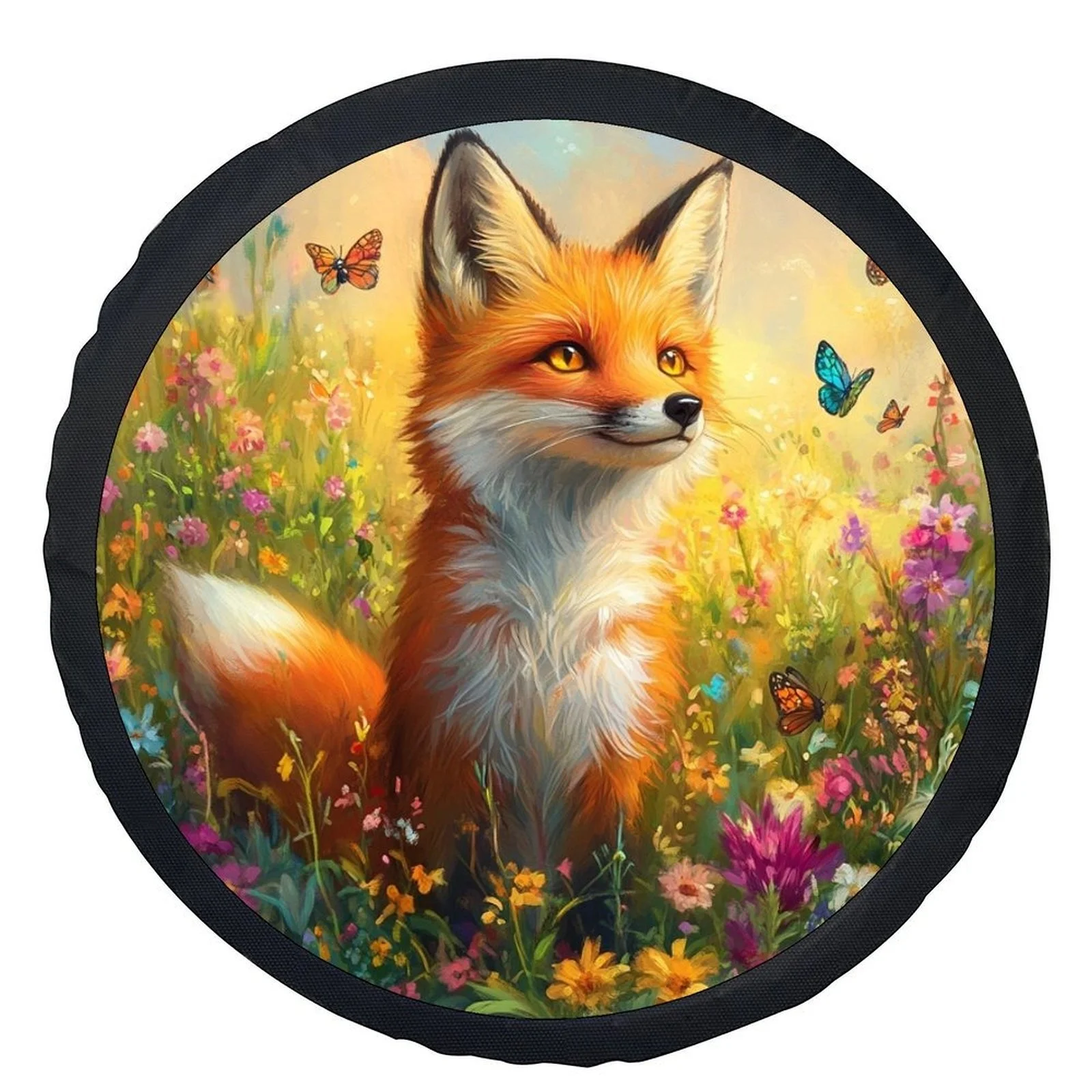 1pc Fox In Flowers Themed Tire Cover Wheel Cover, Trendy Universal Wheel Cover Tire Cover Wheel Protection Cover, Suitable For M