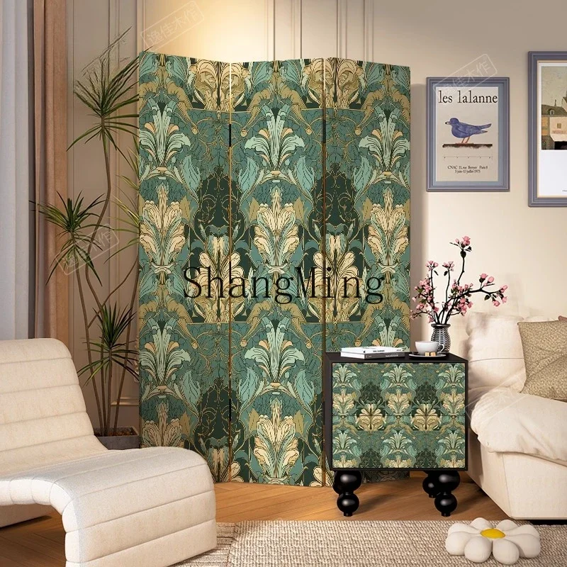 CL green plant solid wood screen living room background wall retro entrance bedroom partition screen folding mobile baffle