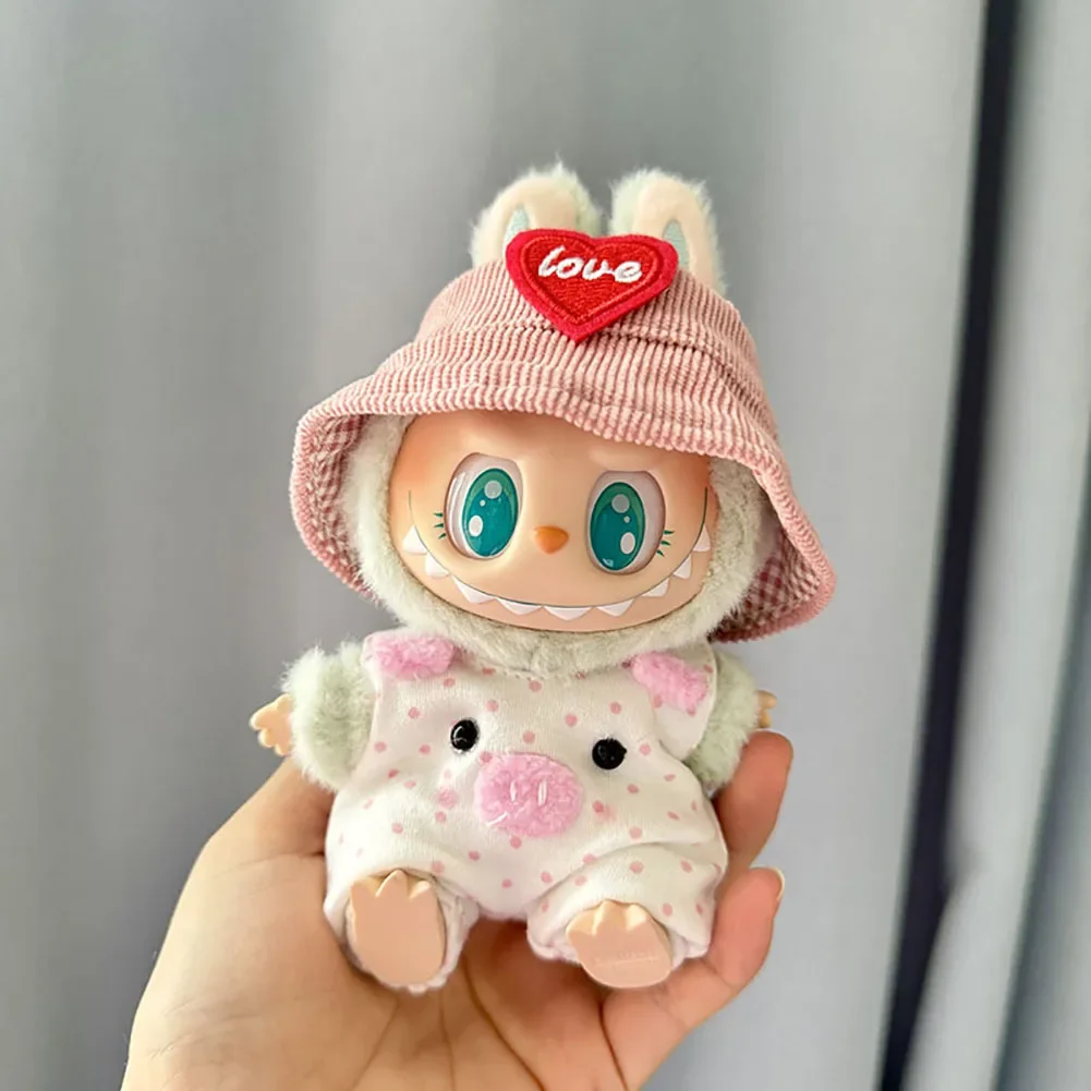 For Labubu Doll Clothes Pink Point Pig Hat Doll Clothes Color Match Hoodies Dolls Accessories Cute Decoration Little Cloths