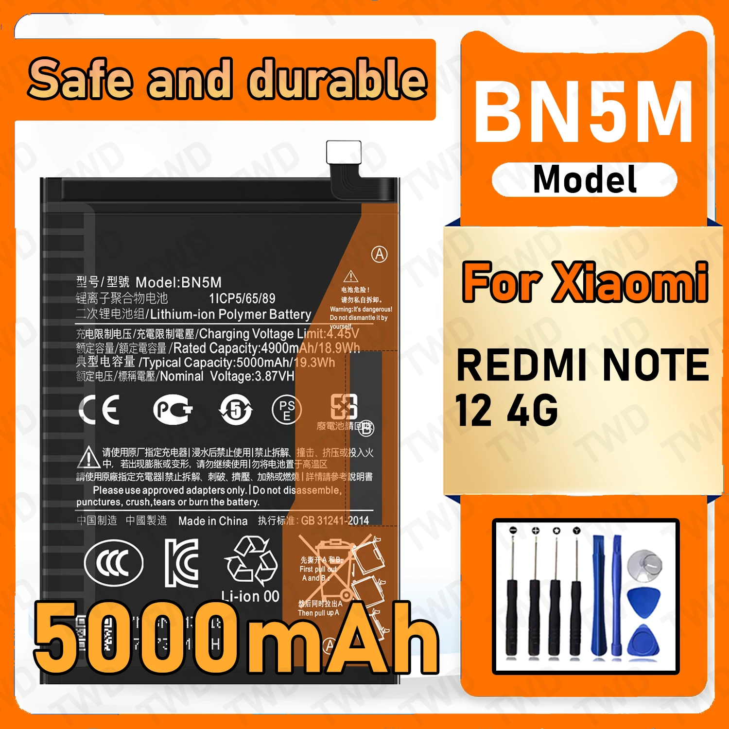 

5000mAh BN5M Battery For Xiaomi REDMI NOTE 12 4G Replacement Bateria+Free Tools