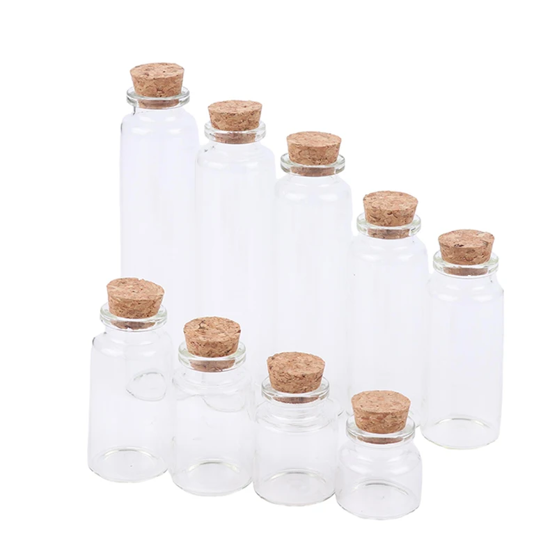 Botellas de vidrio transparente con tapón de corcho, frascos de especias vacíos, frascos para manualidades DIY, 5 piezas