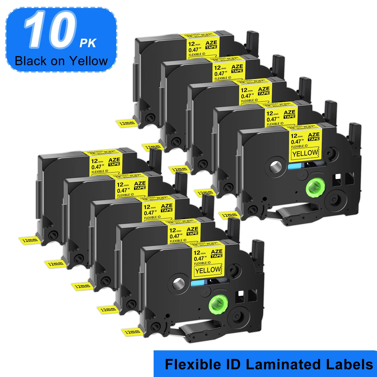5/10PK 12mm Flexible Label Tapes Compatible for Brother P-Touch TZ TZe-FX631 Black on Yellow Laminated Label for PT-D450 PT-E500