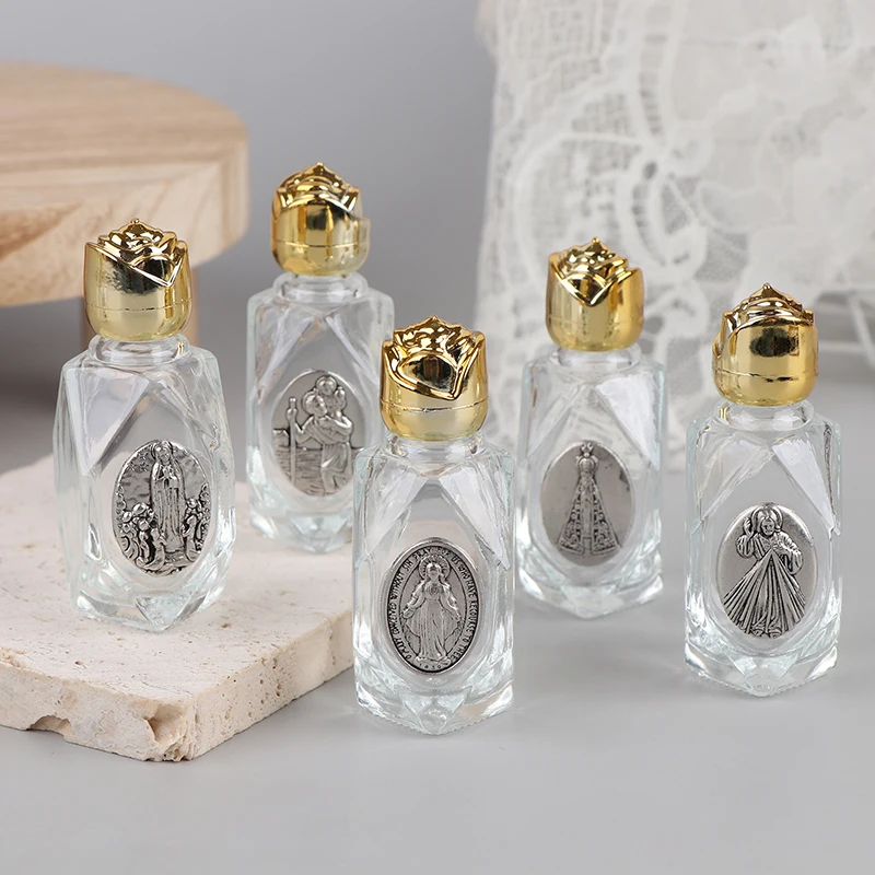 زجاجة مياه مقدسة كاثوليكية سعة 15 مل، زجاجة نحت عذراء كريستيان ذهبية، زجاجة مياه مقدسة #2