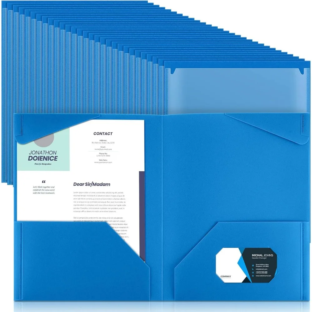 

150 Pack Heavy-Duty Plastic Folders with Dual Pockets and Card Holder for Students and Teachers