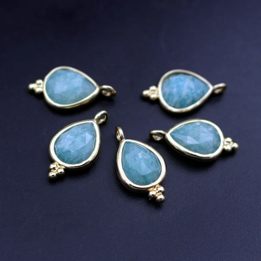 10pcs DIY Jewelry Accessories Drops Natural Blue Amazonite Quartz Stone Pendant Teardrop Charms for Earrings Bracelet Drops
