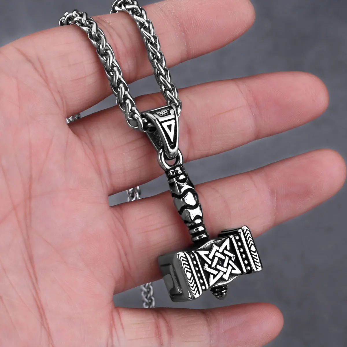 Norse Mythology Viking Thor\'s Hammer Men\'s Pendant Necklace Stainless Steel Punk Celtic Knot Necklace Jewelry Wholesale