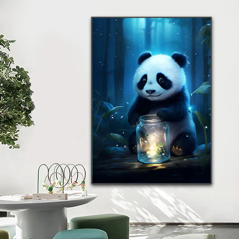 Cute Animal Poster Blue Fluorescence Butterfly Lion Dog Monkey Tiger Prints Canvas Painting Wall Art Picture Kids Room Decor
