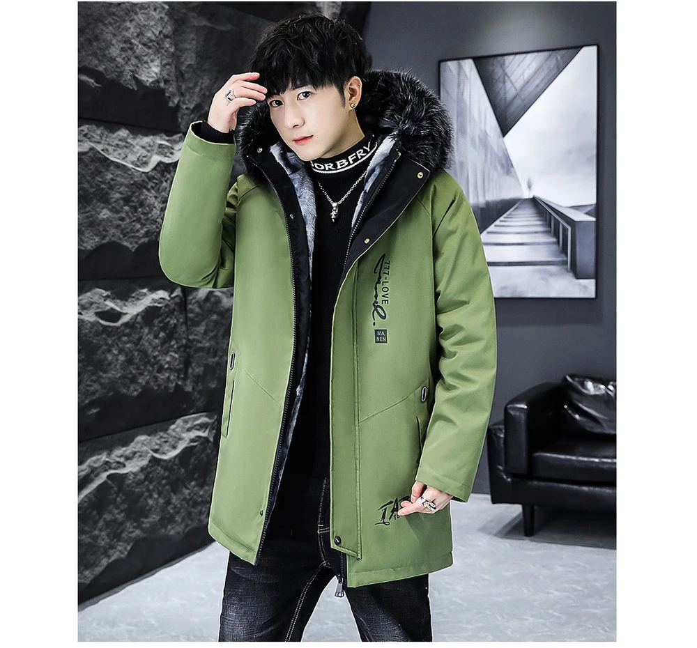 Winter männer Lange Unten Jacke Mode Männlichen Thermische Parkas Mäntel Casual Männer Klassische Pelz Kragen Warme Gepolsterte Jacken Kleidung 5XL – Detail 4