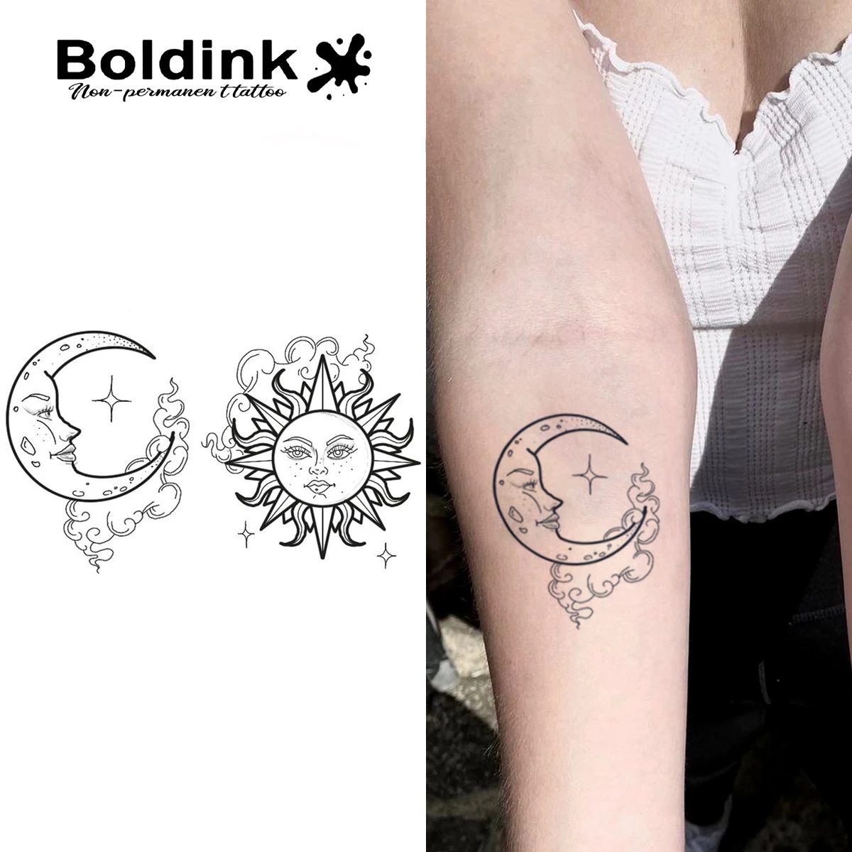 

Временная татуировка Луны и Солнца, легкая до 15 дней, новая технология, волшебная водонепроницаемая полуперманентная наклейка.