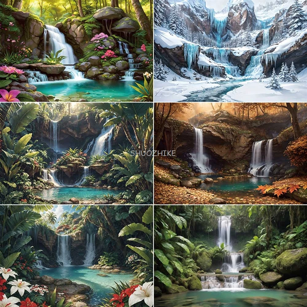 

Tropical Jungle Summer Green Backdrop for Photography Natural Waterfall Holiday Background Photo Booth Shooting Props