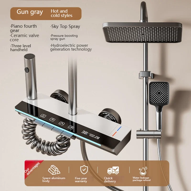 

Smart Digital Display Bathroom Shower Set Piano Key Rainlfall Bath Showers System Set Apartment Bathtub Shower Faucet Full Set
