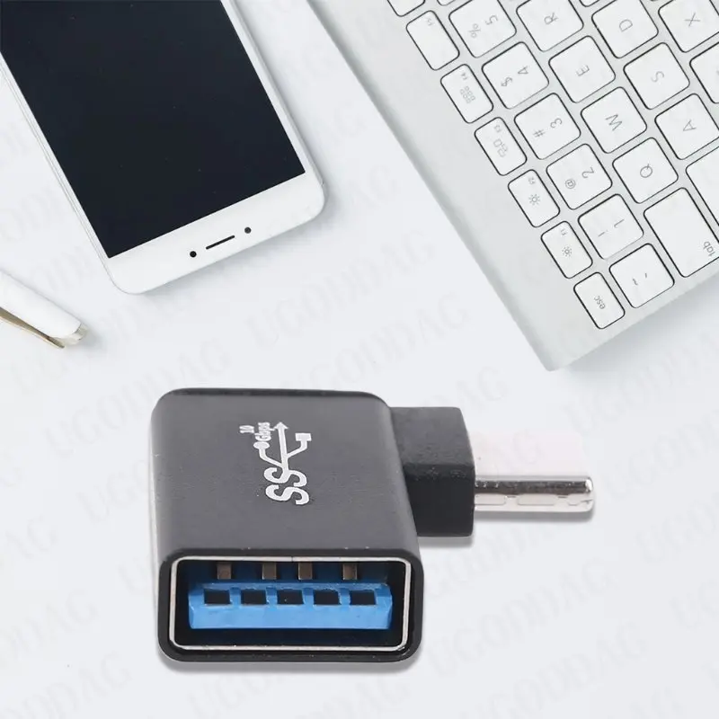 USB C zu USB 3,0 Aluminium Adapter USB 3,0 Buchse zu 90 Grad 3,1 Typ C Stecker Konverter für Smartphone Flash-Laufwerke