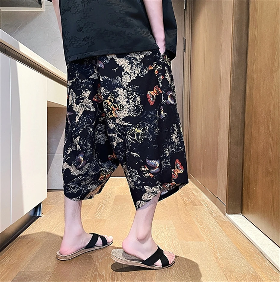 Large Size Harem Shorts Mens Summer Thin Fashion Casual Trousers Men Harajuku Japan Style Baggy Calf Length Pants Male