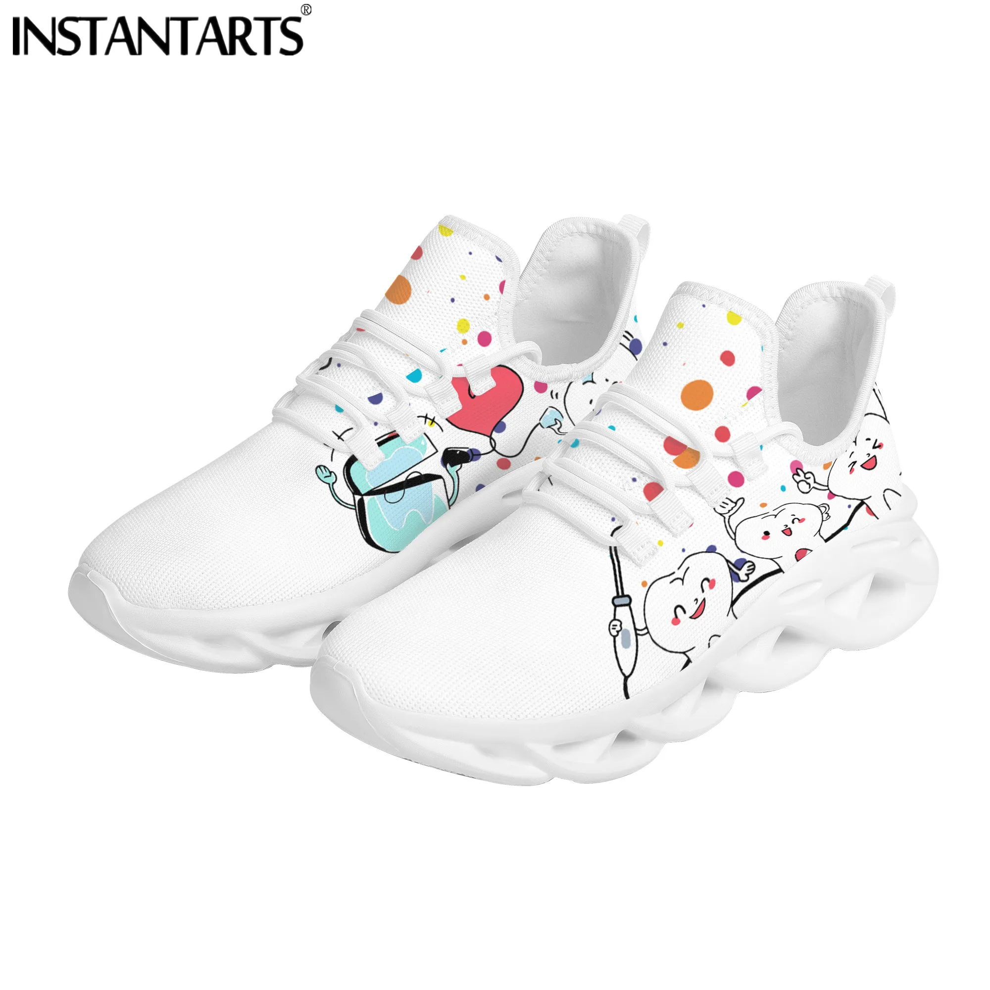 New Trend Women Flats Cartoon Dentist Tooth Pattern Casual Shoes Breathable Mesh Female Sneakers Zapatos Mujer
