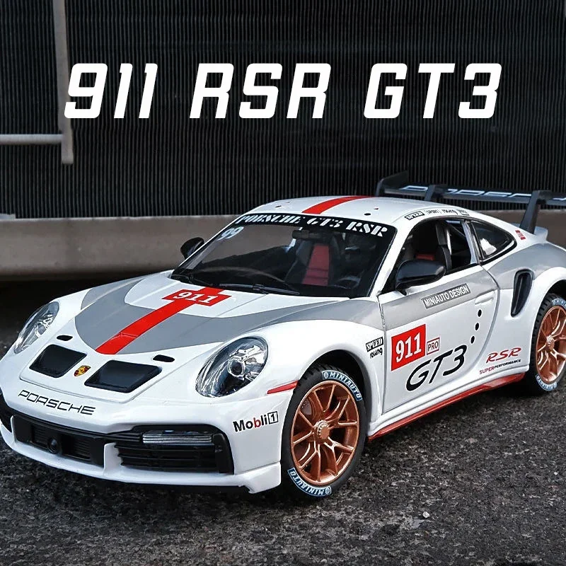 1:24 Porsche 911 GT3 RSR Alloy Diecast Toy Vehicles Metal Car Model Sound Light Pull Back Kids Toys Collection A416