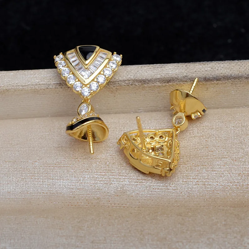 S925 Sterling Silver Earrings Base Findings Mountings Jewelry Mounts Fittings Accessories for 13-14mm Pearls 3 pairs/lot