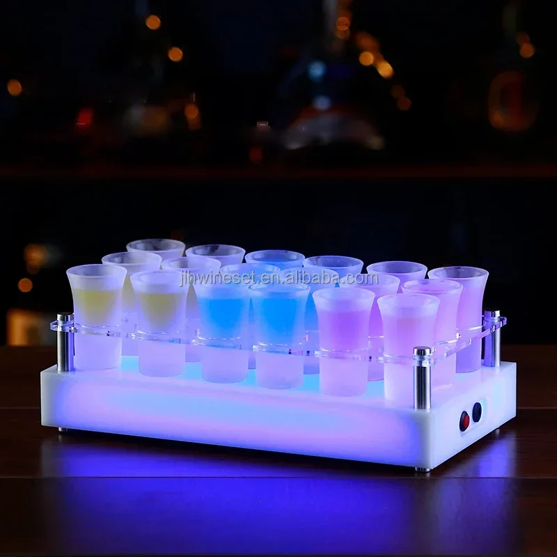 Custom Nightclub party novelties Acrylic LED Shot Glass cup Holder Display Barware Serving Tray