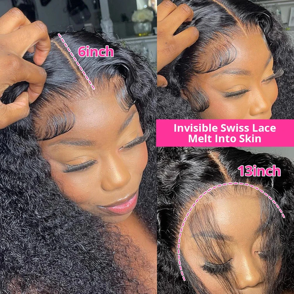 250 Density Water Wave 13X6 13X4 Hd Transparent Lace Deep Wave Frontal Wigs Pre Plucked Human Hair Curly Wigs For Black Women image 4