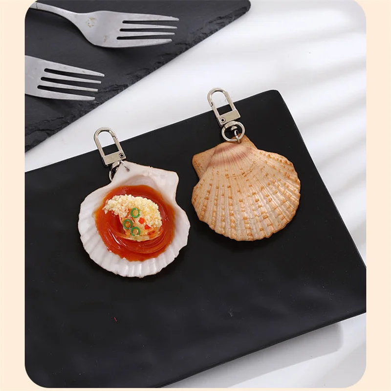 Creative Seafood Keychain Simulation Food Oysters Scallops Photography Toy Model Car Phone Book Bag Pendant Jewelry Gift