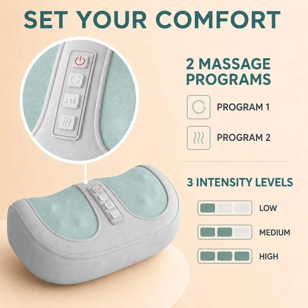 Electric Foot Massage Machine, Heated Shiatsu Deep Kneading Roller, 3 Intensity Settings, Foot Arch Massager for Home Relaxation
