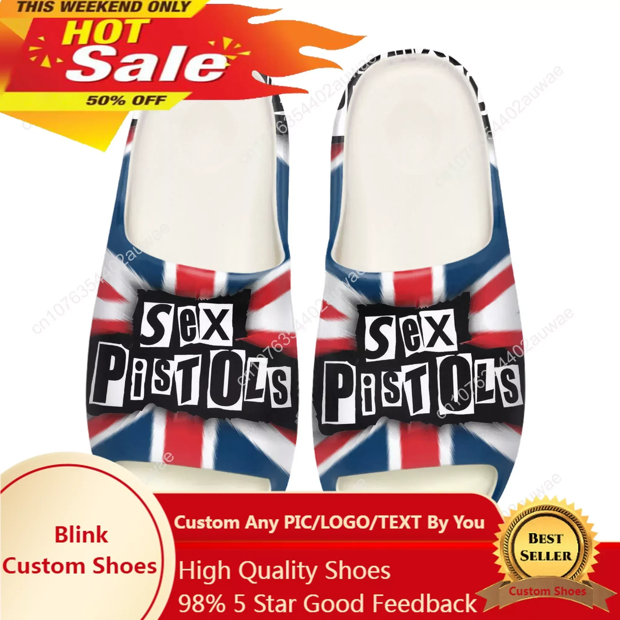 

Sex Pistols Band Soft Sole Sllipers Home Clogs Step on Water Shoes Mens Womens Teenager Customize Bathroom Beach on Shit Sandals