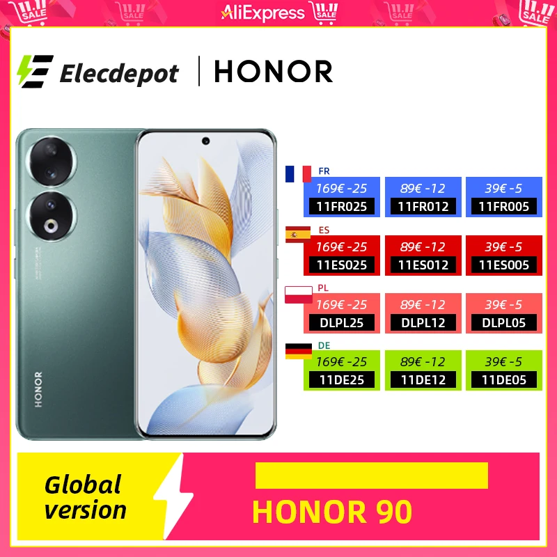 Global Version HONOR 90 5G Smartphone 200MP Ultra-Clear Camera Snapdragon 7 Gen 1 5000mAh Battery 66W SuperCharge 120Hz Display