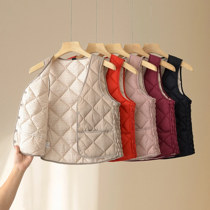 

Autumn Down Cotton Solid Color V-neck Sleeveless Vest With Lightweight Warm And Slim Fit Comfortable Versatile Base Vests