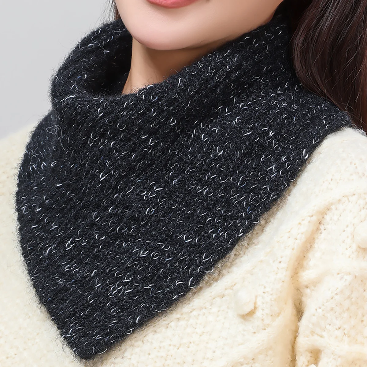 New Cashmere Knitted Triangle Ring Scarf Women Autumn Winter Wool Neck Warmer Korea Fashion Neckerchief Stripe Soft Fake Collar