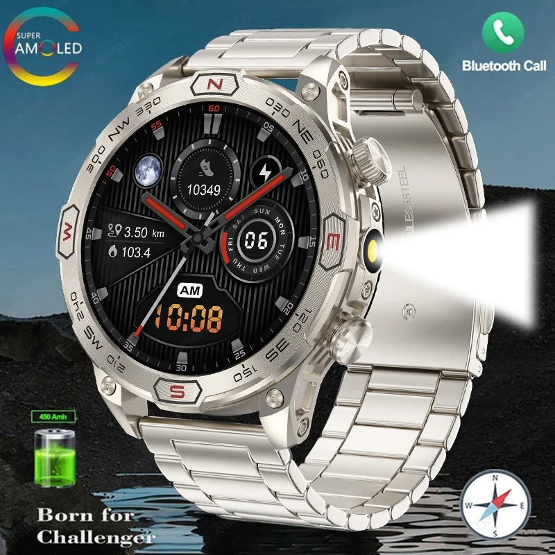 

2024 New Outdoor GPS Track Sport Smart Watch 1.43" Screen 1ATM Waterproof Compass Flashlight Watch Men Bluetooth Call Smartwatch